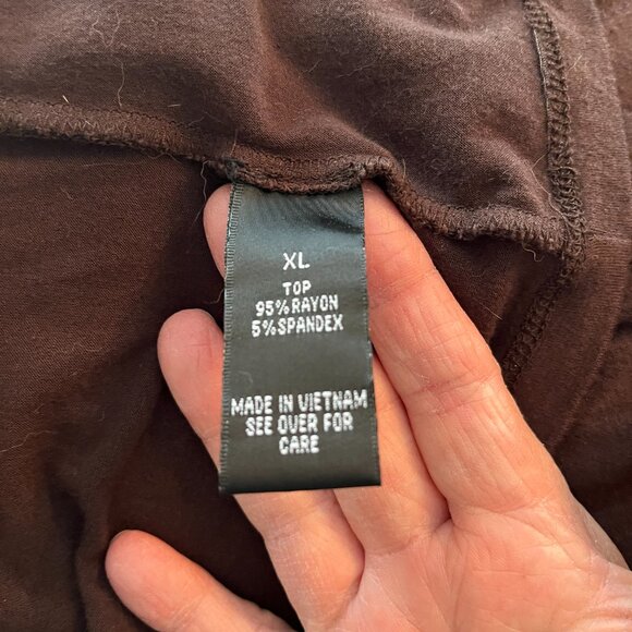 Women's AB Studio Top, Brown, XL. Short sleeve, square neck - Picture 5 of 5